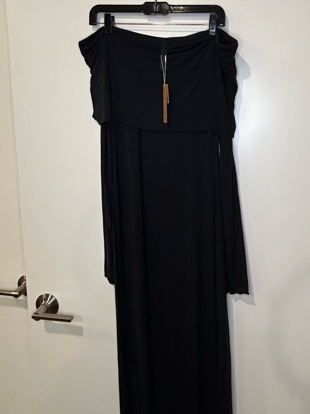 NEW SKIMS Sheer Modal Off Shoulder Long Dress Black Size L - Picture 3 of 4